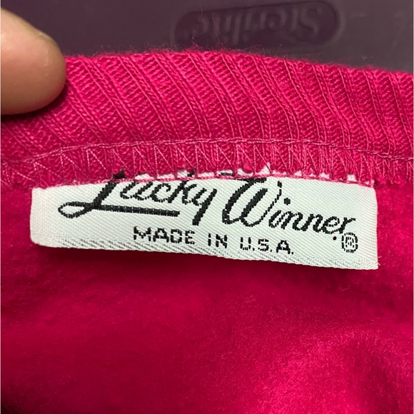 Lucky Winner Pink/Grey Striped 80’s Sweater Size: L/XL - Picture 5 of 5